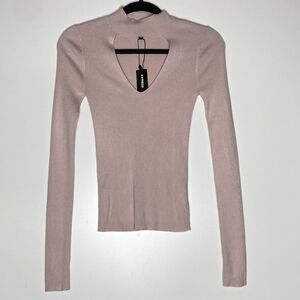 New Express Ribbed Knit Mock Neck Peep Hole Sweater Women's Size Small